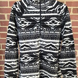 EDDIE BAUER Black & White Aztec Fleece 1/4 Zip WOMANS Pullover